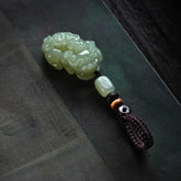 Porte-clés Pixiu en néphrite - Versions mâle (Yang) et femelle (Yin)